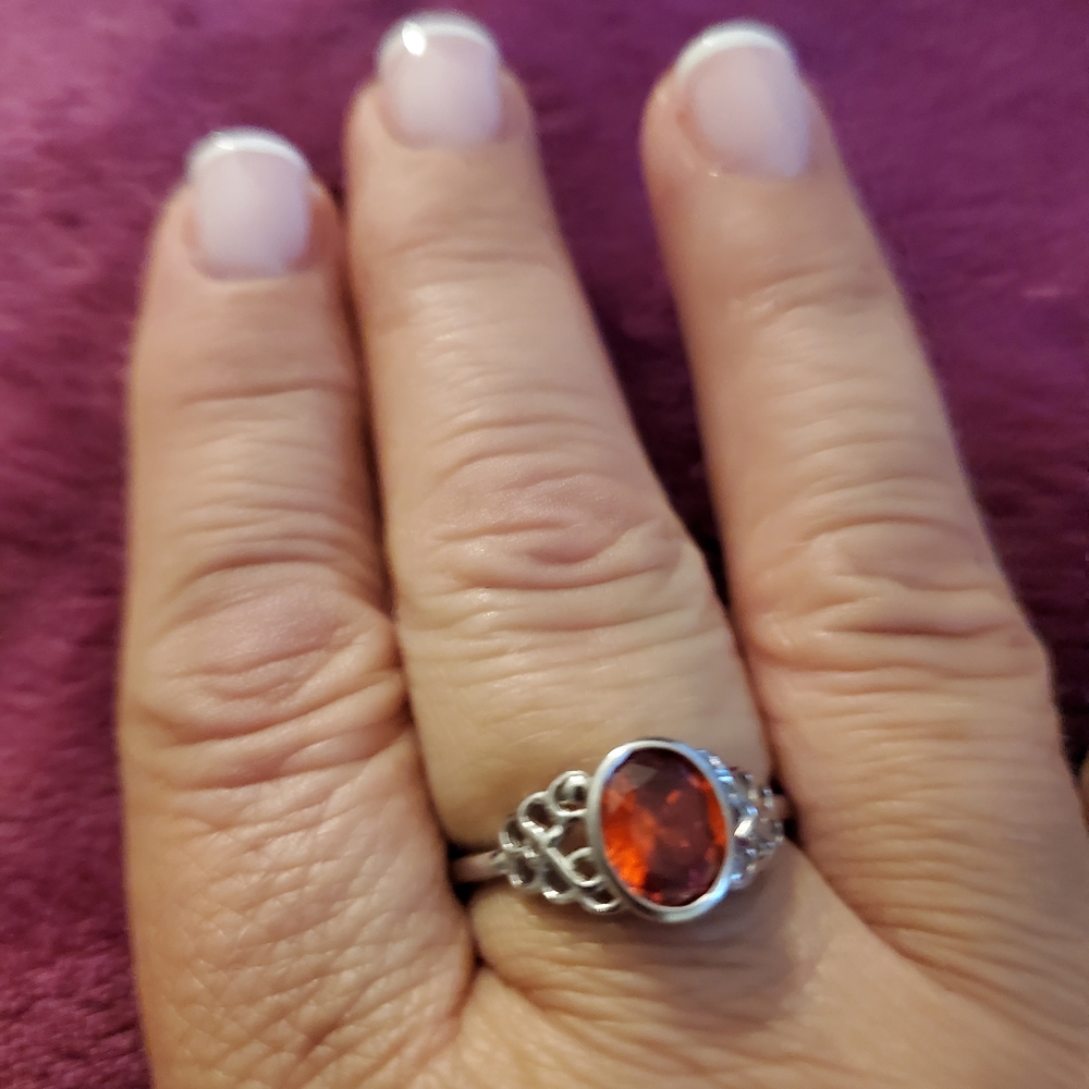 Silver Ring with Red Gemstone